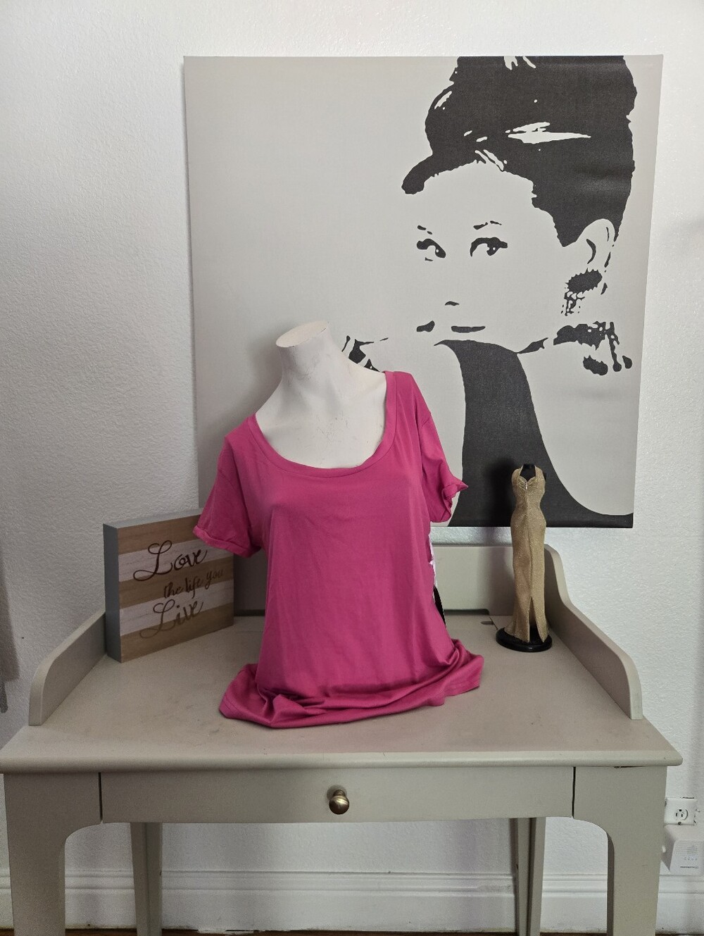 NWT Women’s Splash Scoop Neck Short Sleeve Top - Hot Pink Size 2X